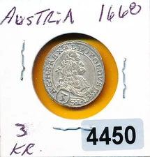 AUSTRIA - 1668 - SILVER 3 KREUZER LEOPOLD - AU-BU - #4450 - RARE GRADE