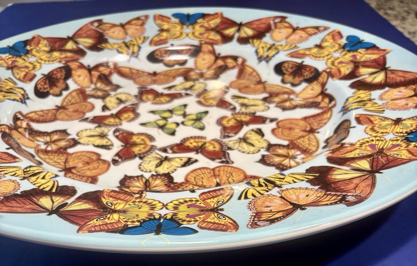 Stunning L'Objet Bohem Butterfly Large Ceramic Serving Bowl 17"Portugal NICE!