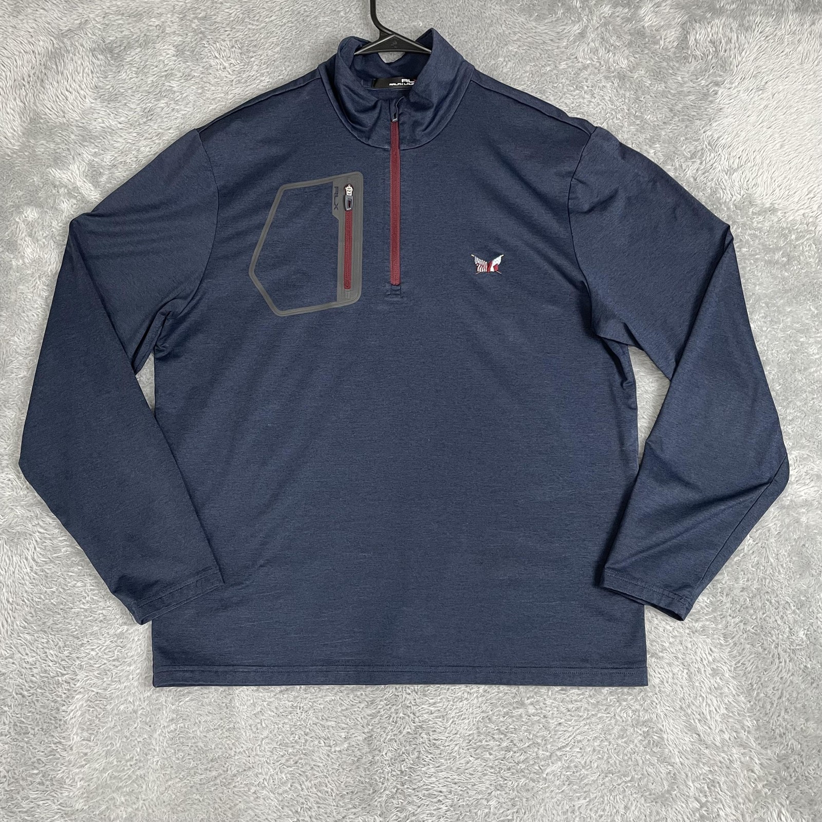 Ralph Lauren RLX Pullover Mens Large Blue Quarter Zip Golf Stretch Flag
