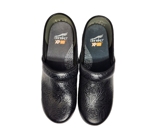 Dansko XP 2.0 Black Floral Tooled Clog Womens Size EU 38 US 7.5 8 Leather - Picture 2 of 10