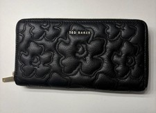 Authentic Ted Baker Magnolia Quilted Zip Around Matinee Purse Black Leather Gold