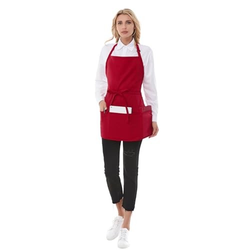 Chef Aprons for Women with 3 Pockets, Kitchen Work Apron for Cooking, Red - Bild 3 von 5