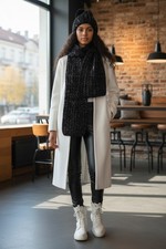 DKNY Studded Rib-Knit Women's 2 PCS Winter Scarf Beenie Hat Set Metallic Black