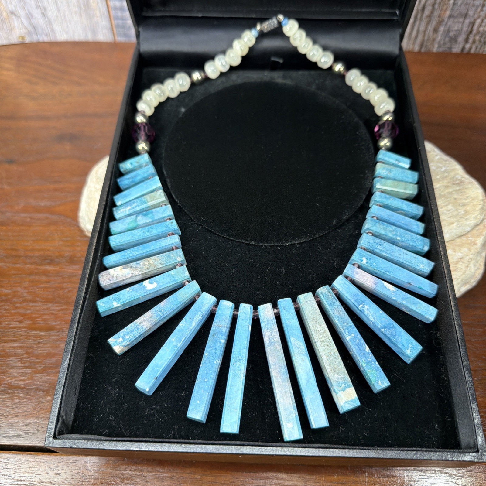 Turquoise Rectangular Bar Necklace Amethyst Silve… - image 1