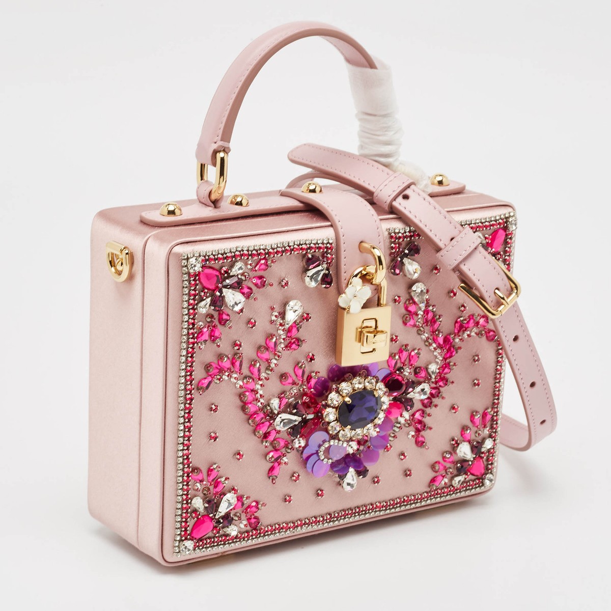 Dolce & Gabbana Pink Satin and Leather Crystals Embellished Dolce & Gabbana Pink Satin and Leather Crystals Embellished