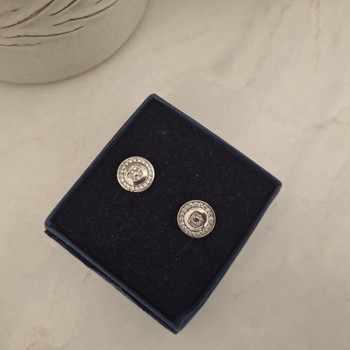 Sparkly Letter D Round Stud Earrings 925 Silver Initial Cubic Zirconia - Picture 8 of 23