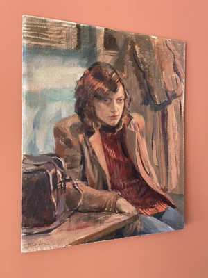 um 1950 signiertes expressionistisches Gemälde Leinen auf Karton gelegt 54 cm x 44 cm