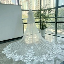 Wedding Veil with Floral Lace Long Bridal Veil Two Tier IvoryVeil Velo De Novias