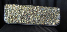 Gold Beads  Sequins Clutch Purse Evening Bag w/Snap Closer 700-556 