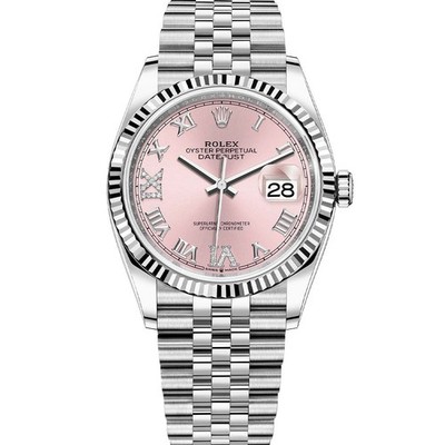 Rolex Datejust 36, 126234, White Gold & Steel, Pink Roman VI/IX Diamond, Jubi...