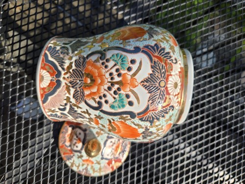 Vaso zenzero asiatico CHINOISERIE/GIAPPONESE Moriage & motivi dorati e scene floreali - Foto 10 di 14