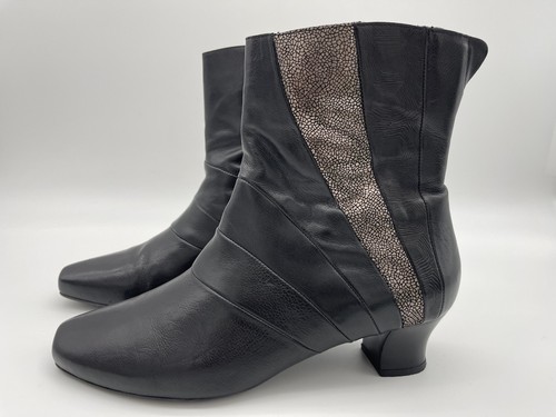 Think Boots femme taille 42 cuir noir cheville côté fermeture éclair talon bloc confort excellent état - Photo 7/13