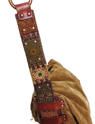 Vintage Fossil Canvas Messenger Bag Boho Embroidered Strap Crossbody Purse - Picture 12 of 23