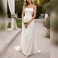 Allure Bridals White Style 875 Ivory Satin Strapless Wedding Dress sz 10P