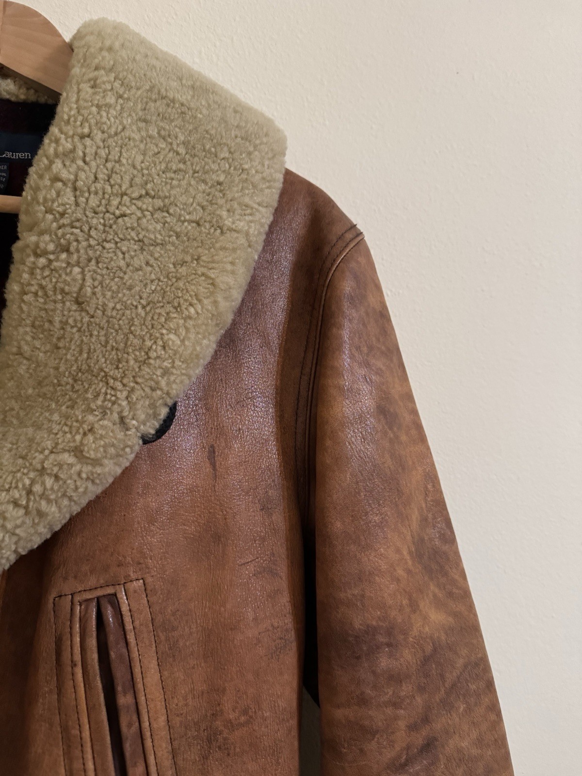 Polo Ralph Lauren Leather Shearling Belted Coat Wool Lined Western Brown Small image 6