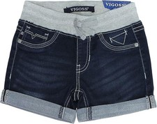 Vigoss Knit Waistband Stretch Mid Shorts for Girls Dark Blue/Grey Size-7