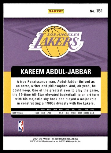 KAREEM ABDUL-JABBAR 2024-25 PANINI REVOLUTION LEGENDS LOS ANGELES LAKERS #151 - Imagen 2 de 2
