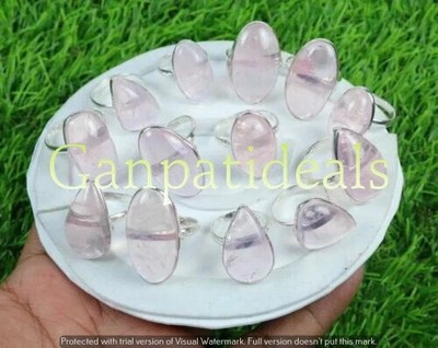 Rose Quartz Gemstone Rings 5pcs Wholesale Lots 925 Silver Plated Jewelry
