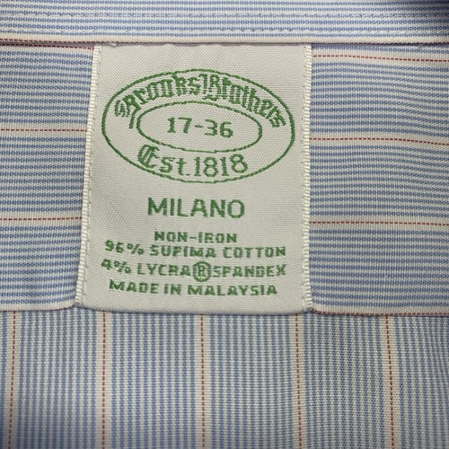 Brooks Brothers Shirt Men 17 36 Blue Milano Fit Supima Business Formal Striped - Picture 3 of 12