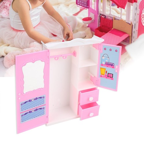 ▪Pink Storage Cabinet Doll Wardrobe Closet Furniture Girl Play House Toys - Picture 4 of 9