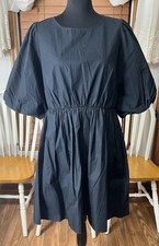 Madewell Poplin Crewneck Bubble-Sleeve Mini Black Dress Women’s Size 10