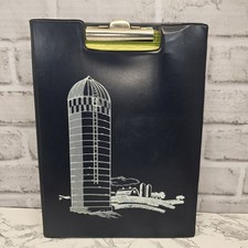 Vintage Padded Vinyl Clipboard Folding Folio Pad Holder Farm Silo Barn Navy Blue