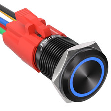 16mm Latching Push Button Switch 12V DC On Off Black Shell with LED Angel Eye He