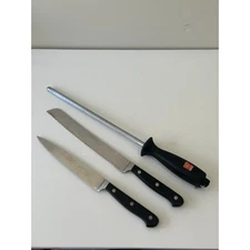 Wusthof Classic 3 Piece Knife Set Chef Bread Utility Knife Honing Steel