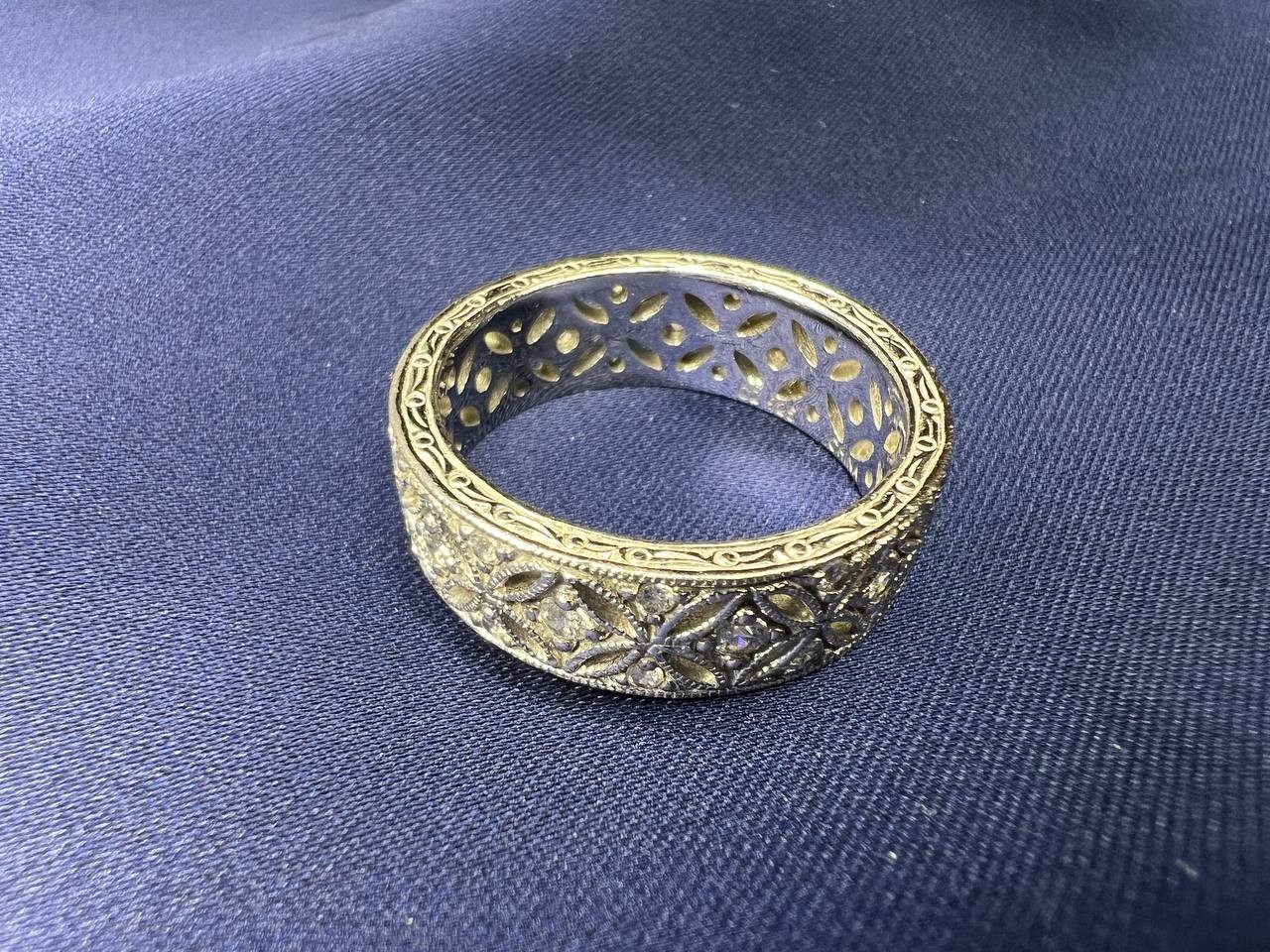 Tacori 925 Sterling Silver CZ Eternity Band Ring – 8.61g Filigree Design Sz 10.5