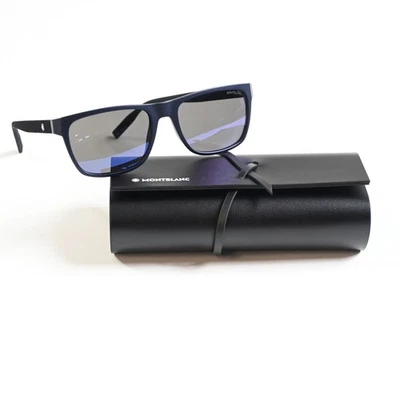 Montblanc MB0209S 002 Hombres Auténticas Gafas de Sol Negro/Azul, 57 mm - Nuevas - Imagen 1 de 4
