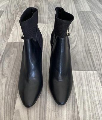 Cole Haan Camille Ankle Sock Bootie Black Leather Knit Grand.OS Water-Resistant