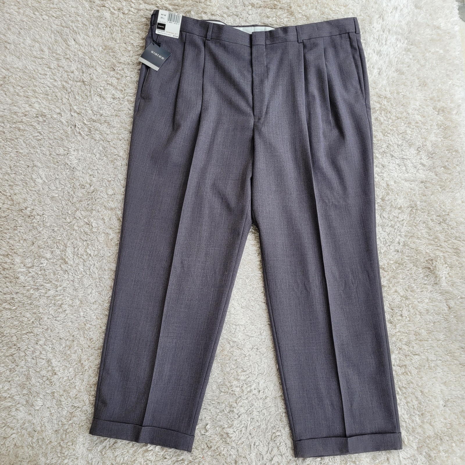NWT Slates By Dockers Gray Pleated Front Cuffed Dress Pants Original Fit 44x30