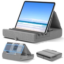 KDD Tablet Pillow Holder, Foldable iPad Stand for Lap, Bed and Desk Grey