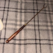 Georgian Wrought Iron Turn Wood Toasting Fork Flesh Antique