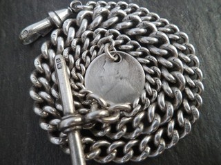 Graduated Victorian HM 1895 Solid Silver Albert Pocket Watch Chain Lions Coin