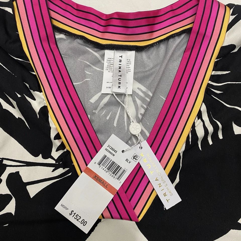 Túnica de natación Trina Turk Lennox blanca y negra para cubrir pareo talla XS NUEVA CON ETIQUETAS Foto 4 de 4