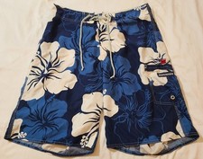 Abercrombie  Fitch Board Shorts Mens Size 30/32 Medium Navy Blue Hawaiian Cargo