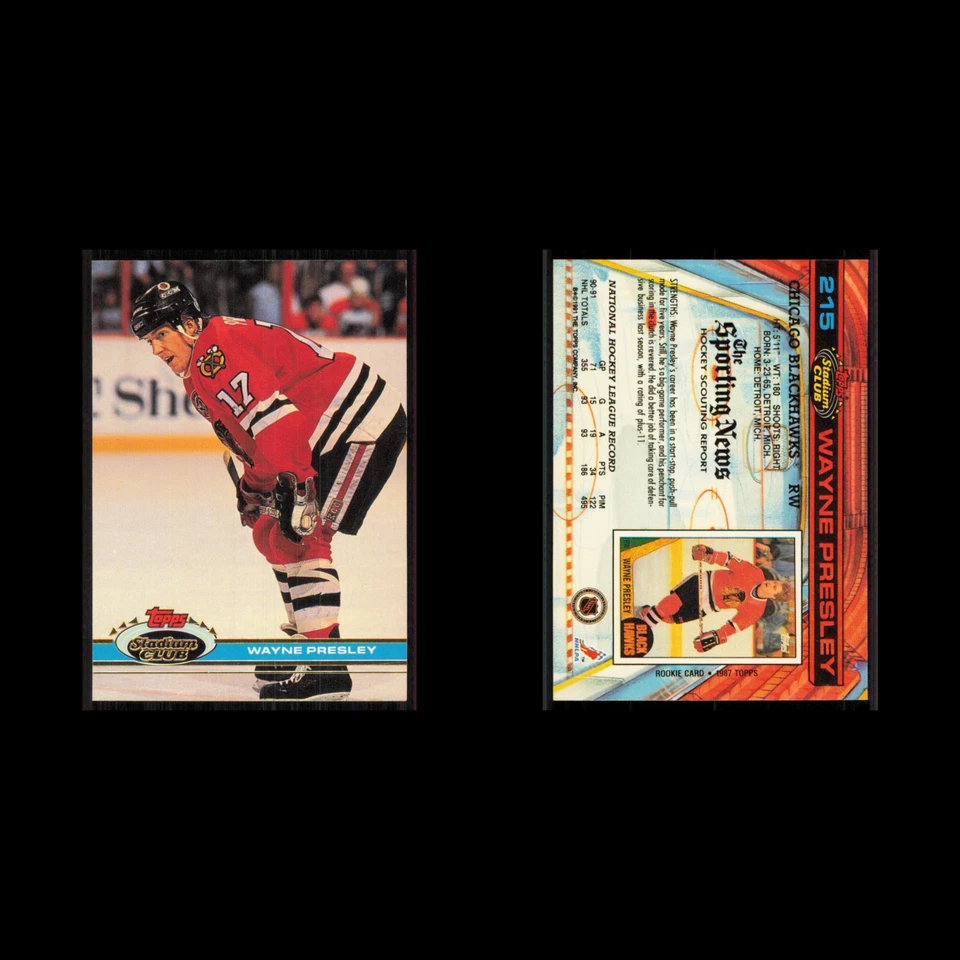 Wayne Presley #215 1991 Topps Stadium Club Chicago Blackhawks Hockey Card NHL NM - Image 3 of 3