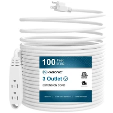 100-Feet 3 Outlet Extension Cord, Kasonic UL Listed, 16/ SJTW 3-Wire Grounded,
