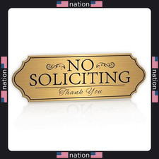 Modern No Soliciting Sign Sticker - Self-Adhesive Brushed Gold Vinyl for Doors