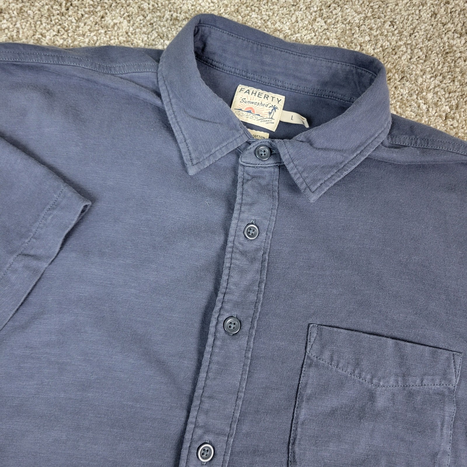 Faherty Sunwashed Mens Large Solid Gray Stretch K… - image 1