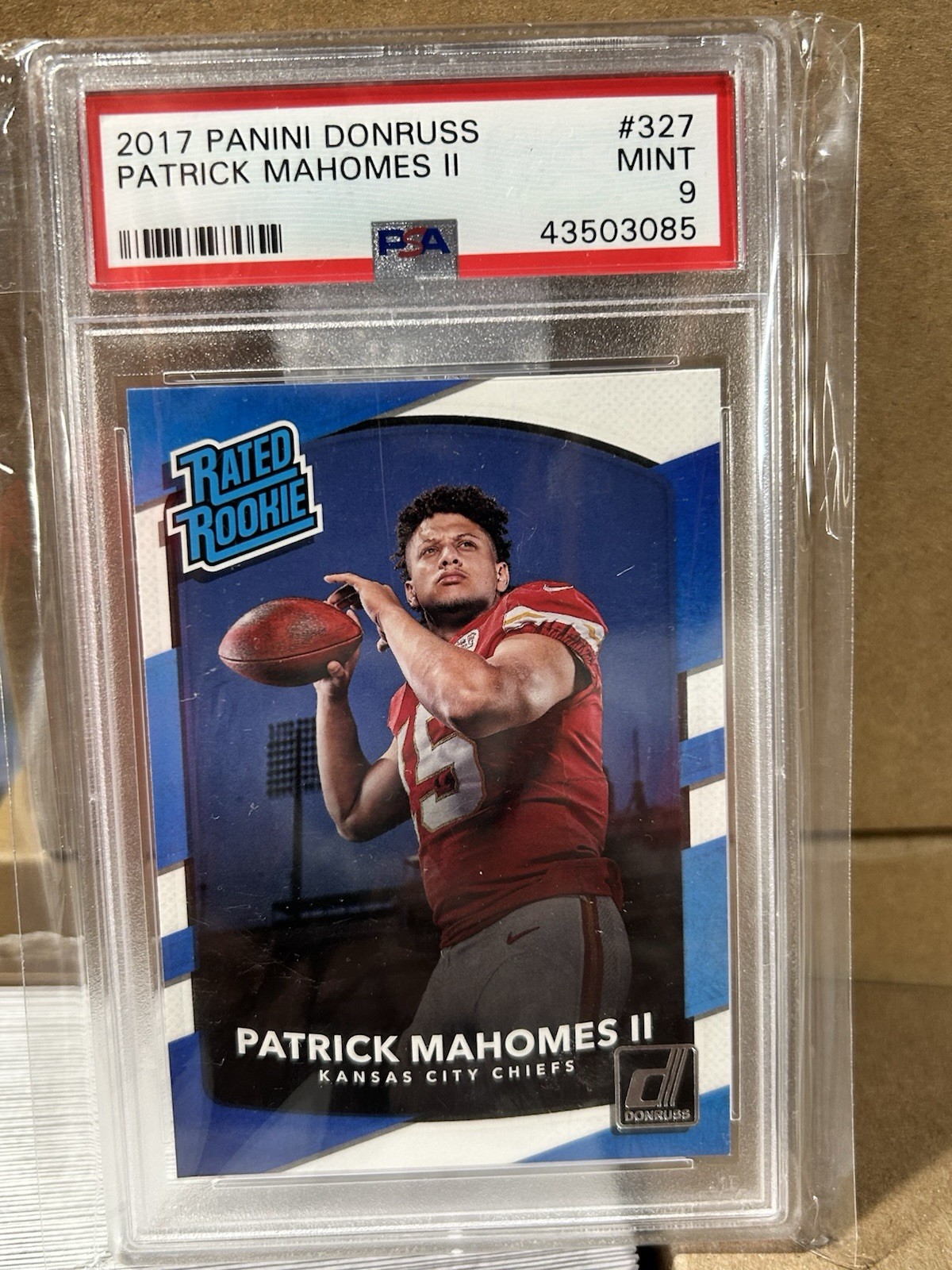 2017 Panini Donruss Patrick Mahomes II RC Rated Rookie #327 Chiefs PSA 9 view 2