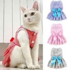 Summer Pet Cat Puppy Princess Dress Pet Clothes Striped Plaid Dresses with Bow C