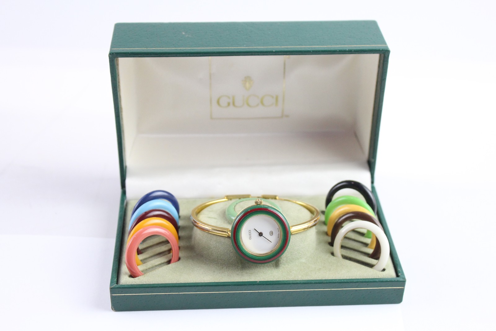 Watch Gold Gucci 11/12 Quartz Vintage Interchangeable Tone WORKING Bezel - vintagewatches.pk