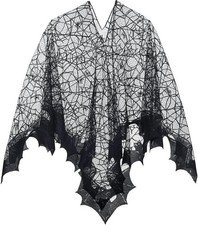 Halloween Witch Cape Spider Web Poncho for Women - Black Lace Robe Bat Costum...