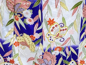 Japanese Vintage Kimono Furisode Silk Gold Embroidery Butterfly Flower eb-918