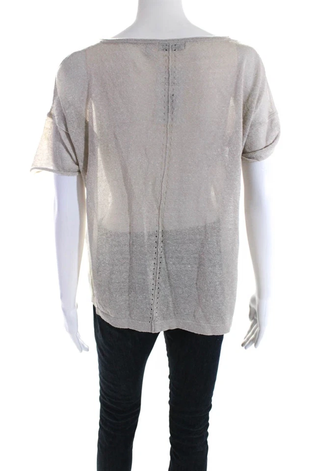 525 Америка женщин коротким рукавом трикотажа V шеи блузка бежевый льняной размер XS - Изображение 3 из 4