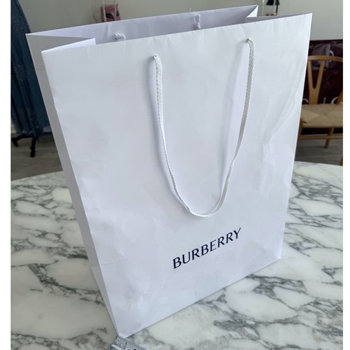 Burberry Large White Paper Shopping Gift Bag Navy Blue Logo Braided Handles