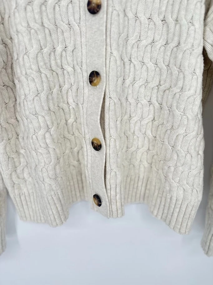 Cárdigan J Jill Botón Suéter Botón Frontal Cable Tejido Marfil Pescador Preppy XL Foto 3 de 4