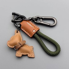 French Bulldog Leather Keychain Braided Rope Car Key Ring Strap